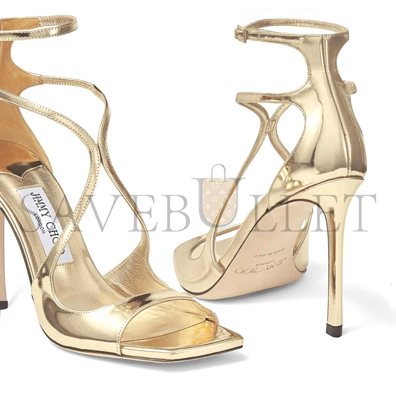 JIMMY CHOO AZIA 110 GOLD LIQUID METAL LEATHER SANDALS AZIA110QUI